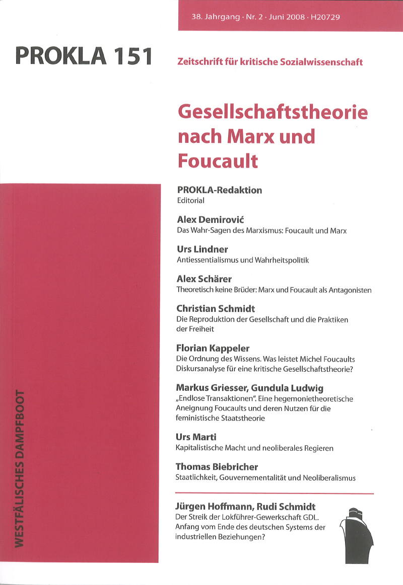					Ansehen Bd. 38 Nr. 151 (2008): Gesellschaftstheorie nach Marx und Foucault
				